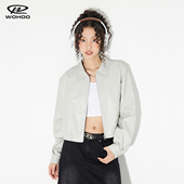 WOHOO长袖 机车夹克皮衣外套 小个子拉链秋新款 翻领美式 复古PU短款