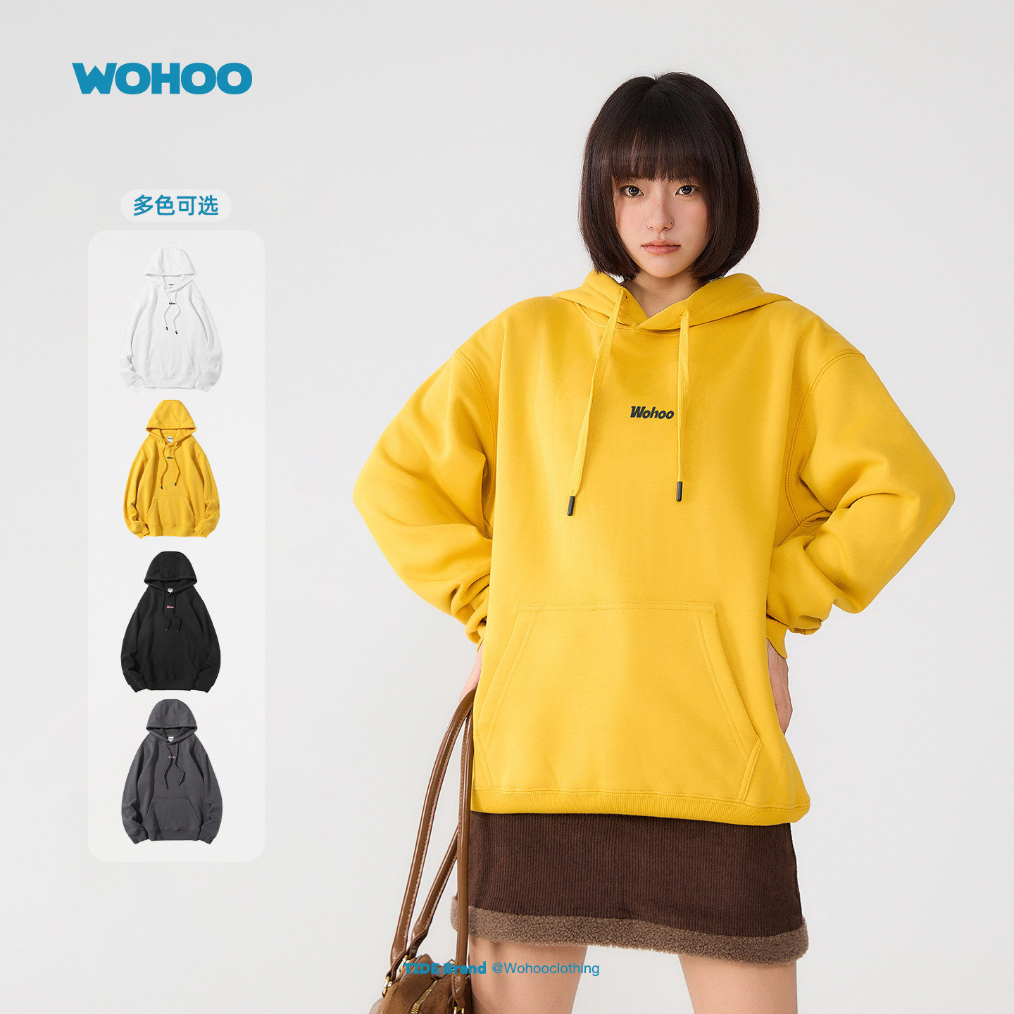 wohoo连帽卫衣男女款logo印花