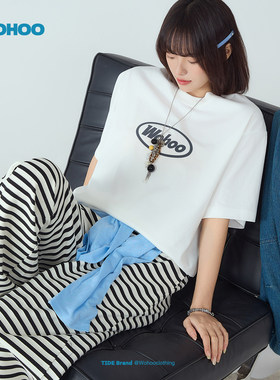 wohoo凸纹肌理感休闲裤女春秋流行垂感慵懒小个子条纹拖地阔腿裤