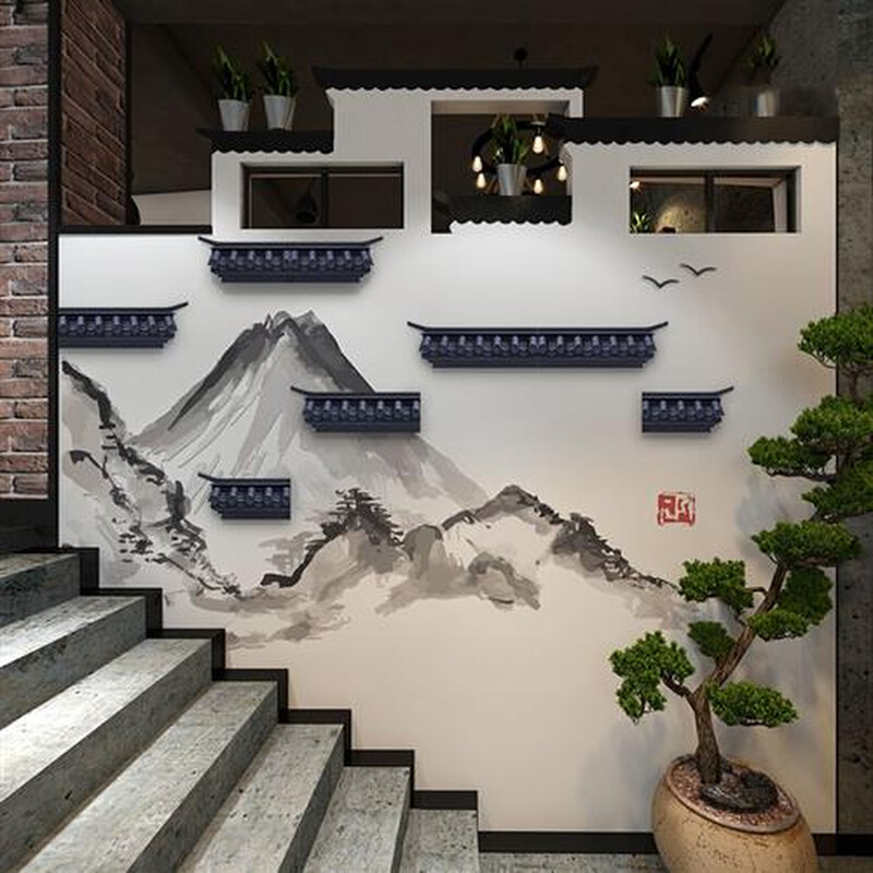 墙体装饰新中式墙面挂件屋檐壁饰徽派创意壁挂客厅餐A厅沙发背景