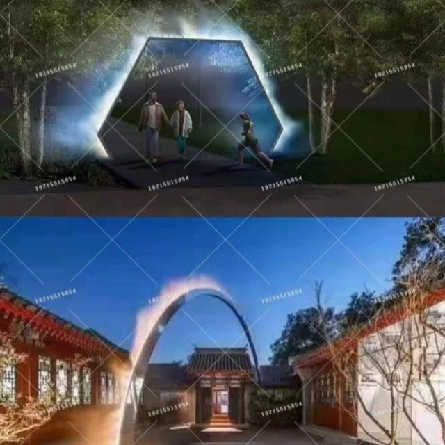 户外景区雾化烟雾门雾森景观圈网红不锈钢喷雾圆环互动装置水雾门