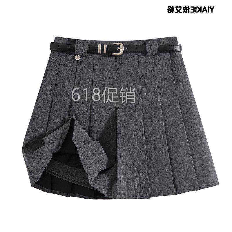 学院风灰色百褶裙短裙女小个子百搭显瘦纯色高腰A字半身裙JK裙