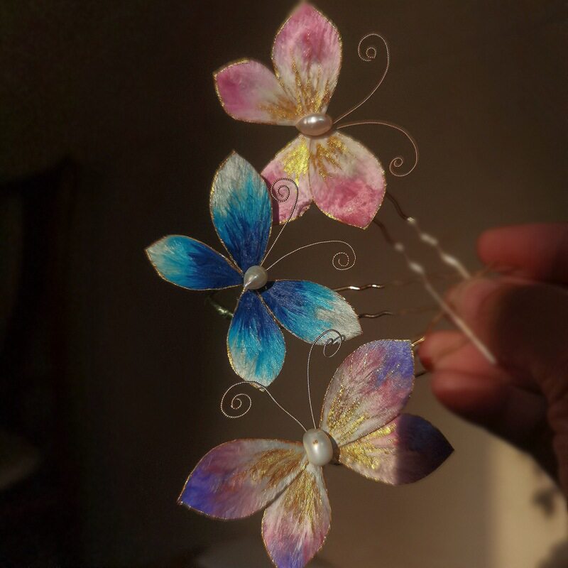 小花钗非遗手工成品缠花发饰绒花蝴蝶发簪子古风复古旗袍汉服头饰