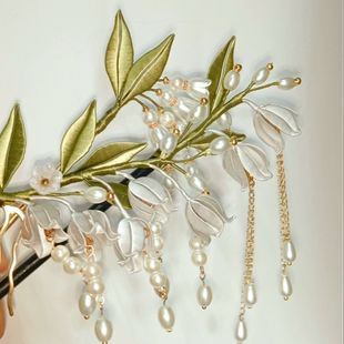 与归记非遗缠花发簪铃兰流苏百搭发梳汉服旗袍配饰盘发流苏簪子