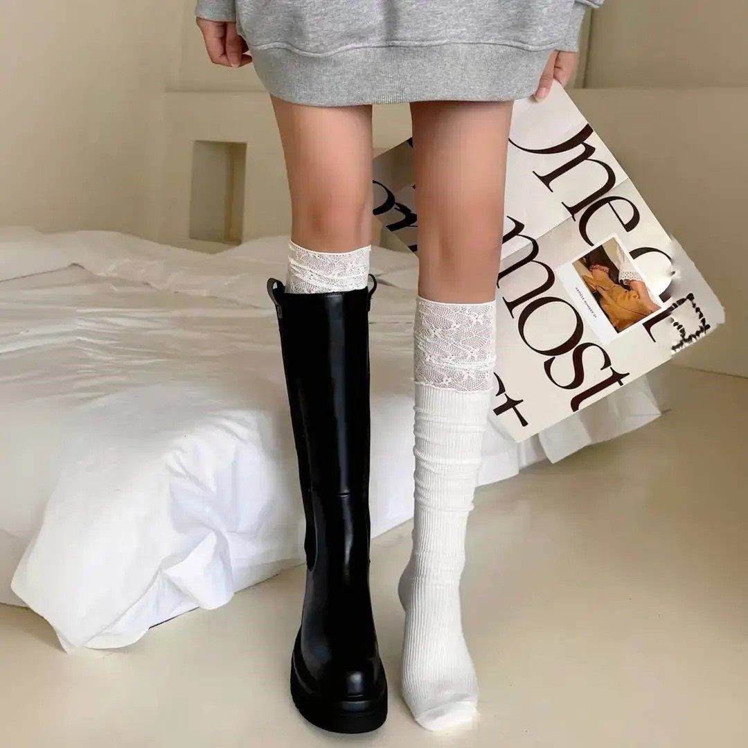 蕾丝花边过膝靴袜纯欲百搭白色堆堆袜子长筒靴袜女秋冬显瘦四季款,女士内衣/男士内衣/家居服,长筒袜,淘宝优惠券,粉丝福利购,淘宝优惠卷