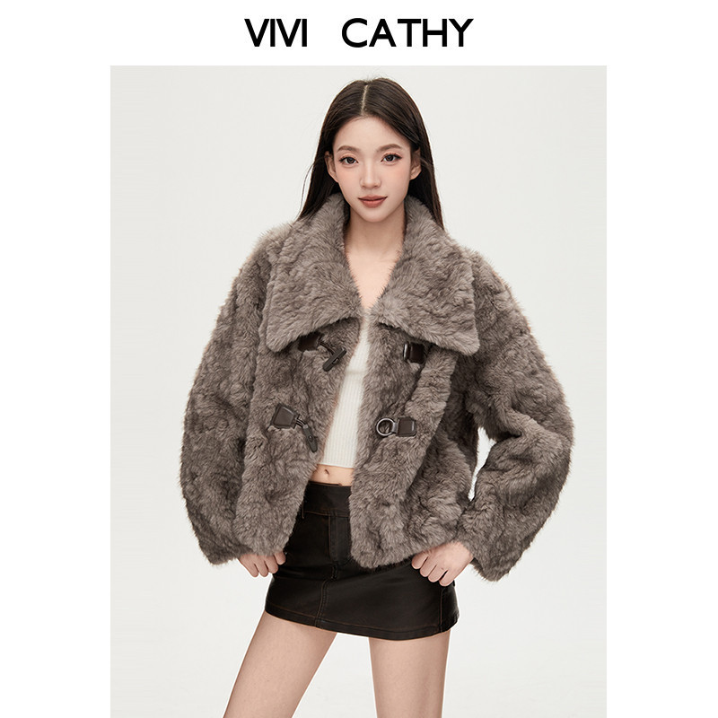 VIVICATHY2025秋冬美拉德翻领宽松毛毛外套女复古辣妹仿皮草上衣,女装/女士精品,皮草,淘宝优惠券,粉丝福利购,淘宝优惠卷