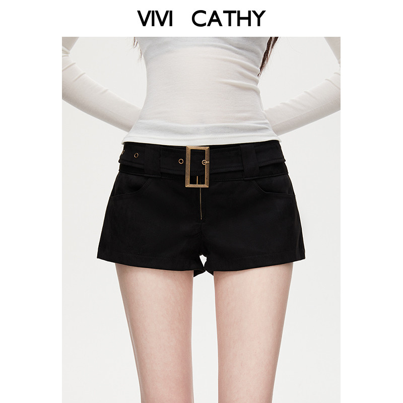 VIVICATHY2026春美式复古低腰麂皮短裤女韩系简约佰搭显瘦直筒裤,女装/女士精品,休闲裤,淘宝优惠券,粉丝福利购,淘宝优惠卷