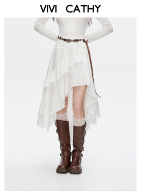 VIVI CATHY2026春夏欧若风高腰不规则荷叶边半身裙女度假蛋糕长裙
