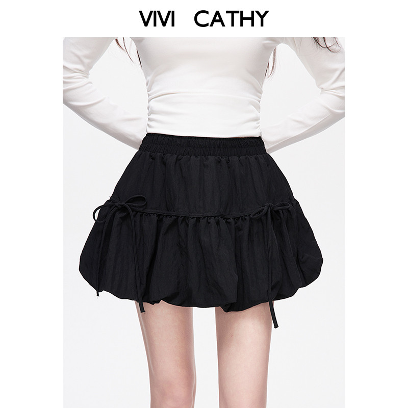 VIVICATHY2026春夏甜美蝴蝶结绑带蓬蓬半身裙女高腰云朵花苞短裙,女装/女士精品,半身裙,淘宝优惠券,粉丝福利购,淘宝优惠卷
