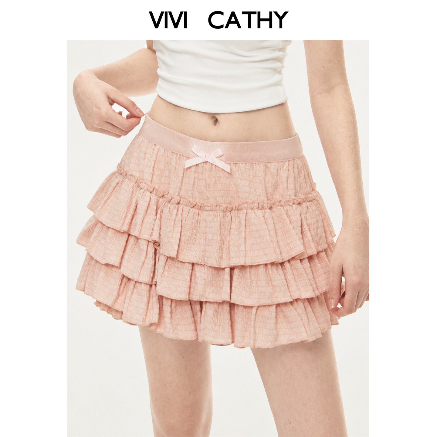 VIVICATHY2026夏甜美芭蕾风粉色蓬蓬裙女高腰显瘦a字超短蛋糕裙
