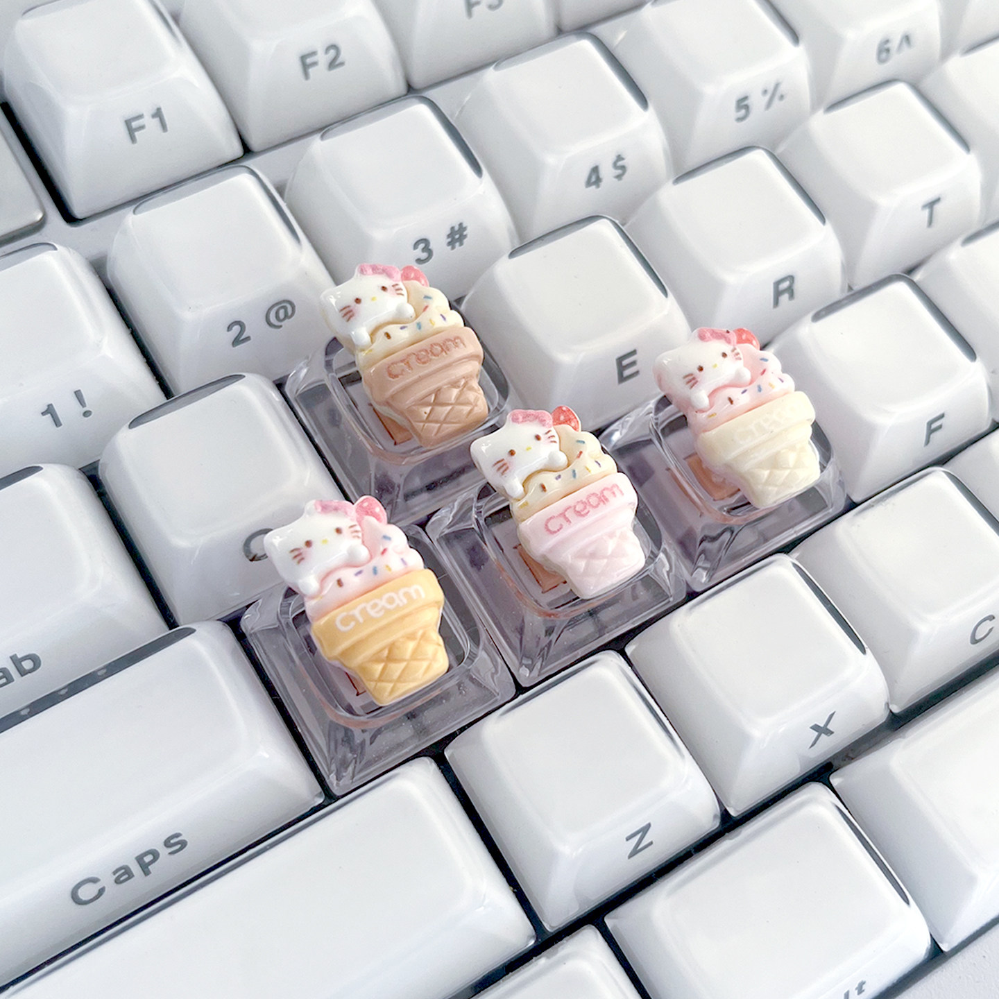 甜筒KT猫键帽四个装定制透光粉色