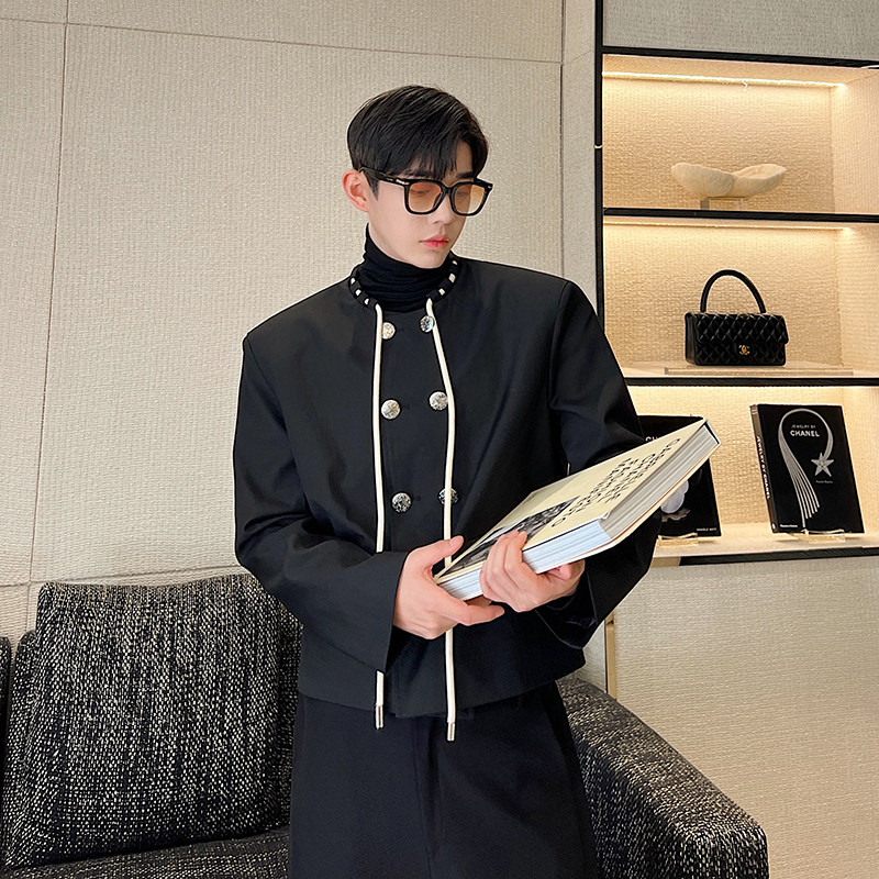 2024春季中式排扣短款圆领抽绳西装外套W10268P130,男装夹克,电商B252
