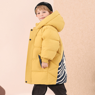 儿童中小童羽绒服男童中长款可爱冬季新款男宝宝加厚宽松连帽外套