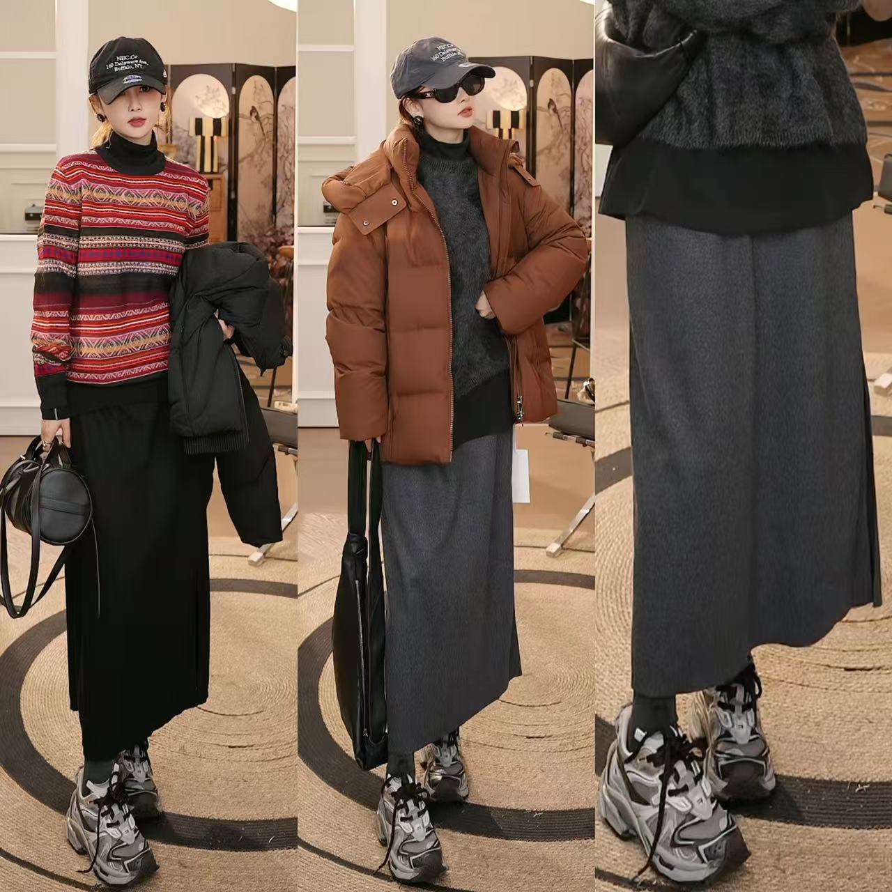 【粉红爷爷】舒适百搭休闲显瘦H版型直筒半身裙3K30DM113