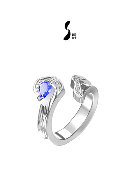 童诗丸子弄潮系列蓝色海洋开口戒指小众轻奢气质设计感