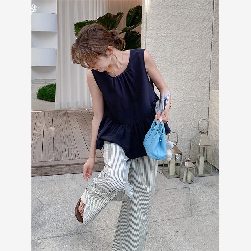 高级松弛感一整套穿搭女2025夏新款休闲覆古娃娃衫条纹阔腿裤套装