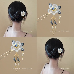 冰花寻芳国风新中式花朵流苏发簪发饰女高级感古风旗袍头饰发钗女
