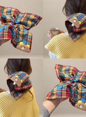 很特别的~秋冬彩色格子大肠发圈头绳女2024新款高弹力扎头发皮筋