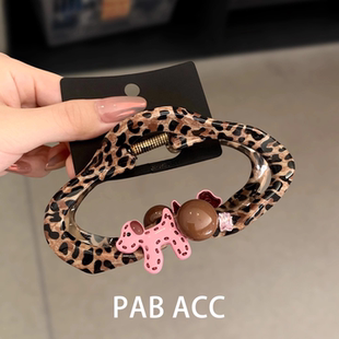 韩国甜酷豹纹小众云朵小狗球球水钻发抓洋气时尚 抓夹高马尾盘发饰
