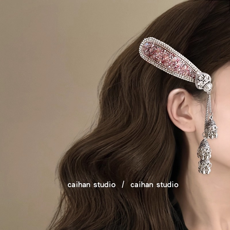 杨妃荔枝粉~水钻流苏发夹女高级感刘海碎夹法式重工设计旅行发饰,饰品/流行首饰/时尚饰品新,发饰,淘宝优惠券,粉丝福利购,淘宝优惠卷