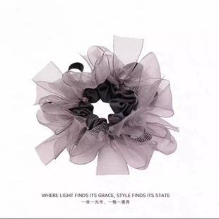 韩系慵懒风波点大肠发圈女后脑勺扎发头绳优雅黑色蝴蝶结头饰