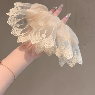 法式 优雅拼接蕾丝花边大号发圈气质网纱甜美淑女风发绳高档发饰女