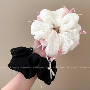 超仙甜美蝴蝶结小珍珠发绳皮筋法式 蕾丝大肠发圈扎头发高弹力头绳