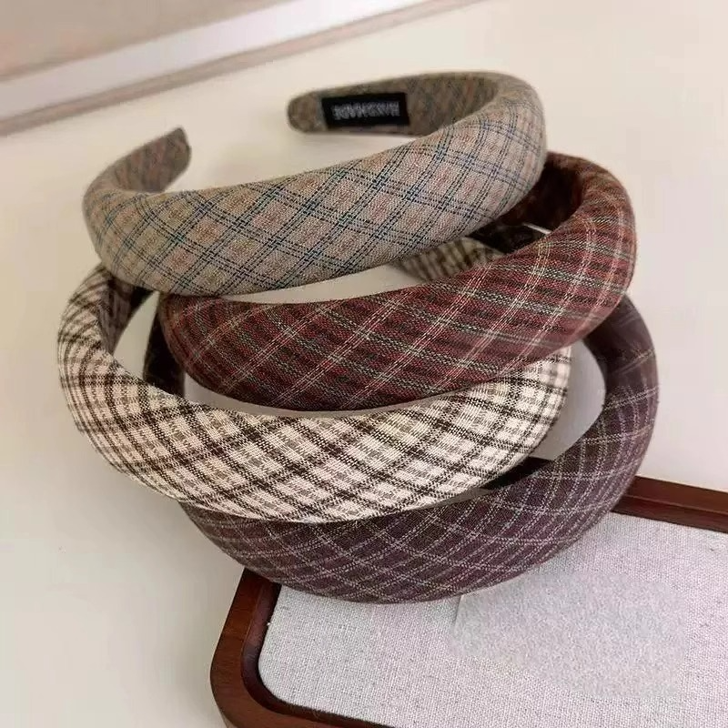 韩系复古格纹高颅顶发箍女百搭气质头箍显脸小高级感发卡发捆头饰
