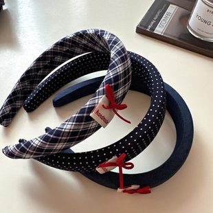 复古波点格纹蝴蝶结发箍女2025新款 高颅顶头箍发捆洗脸压发卡头饰