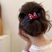红色蝴蝶结一字鸭嘴发夹女后脑勺盘发扭扭夹2025新款 扭扭夹子头饰