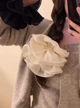 4层超大号！黑色+白色花边褶皱高级感大肠发圈慵懒法式韩系发绳女