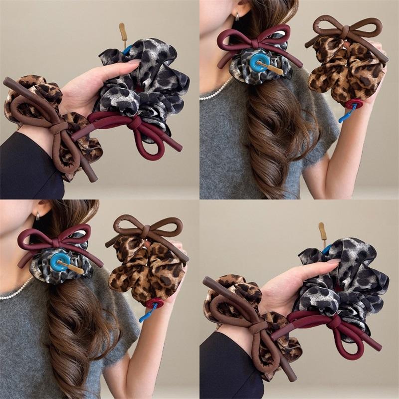 温柔奶咖蝴蝶结豹纹大肠发圈女扎丸子头马尾发绳高弹力皮筋头饰