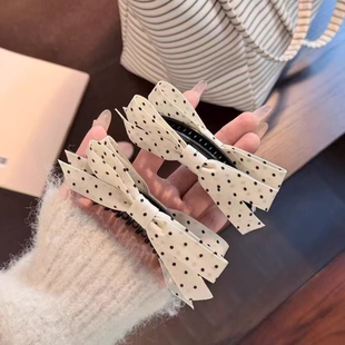 新款 双面蝴蝶结波点香蕉夹后脑勺马尾发卡发饰高颜值日常百搭 韩式