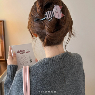 2025新款 萌趣可爱猫咪扭扭夹抓夹女后脑勺发夹高级感盘发夹子头饰