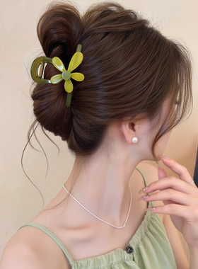 韩式高级感抓夹森系黄色花朵半扎发夹女后脑勺夹子2025新款鲨鱼夹