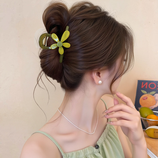 韩式高级感抓夹森系黄色花朵半扎发夹女后脑勺夹子2025新款鲨鱼夹