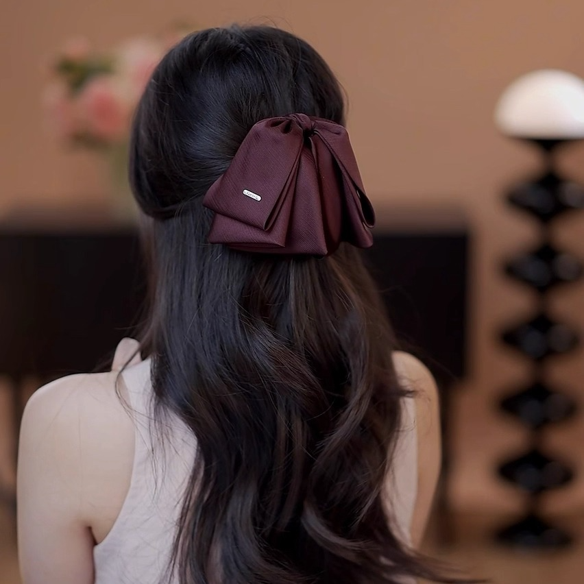 高级感纯色蝴蝶结气质优雅半扎发夹低马尾夹通勤百搭鲨鱼夹子抓夹