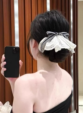韩系ins白色裙摆蝴蝶结头饰发夹女2025新款高级感后脑勺夹子