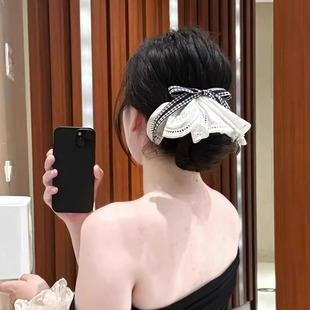 韩系ins白色裙摆蝴蝶结头饰发夹女2025新款 高级感后脑勺夹子