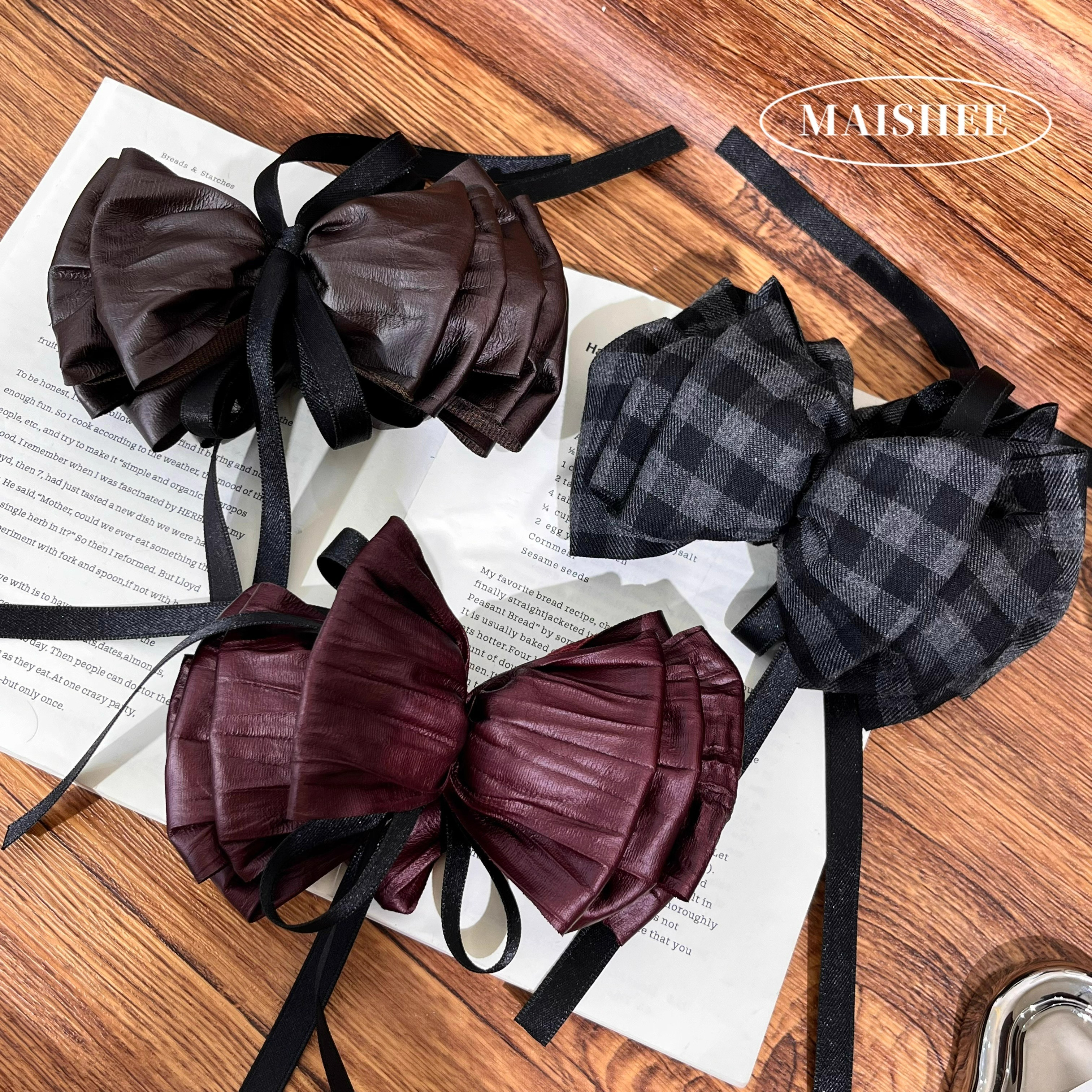 【双11限定】韩国新款高级格子蝴蝶结香蕉夹女简约盘发夹子Z0685