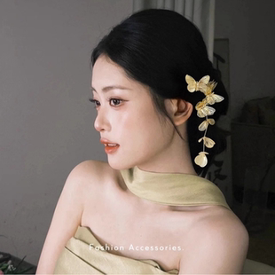 新中式流苏蝴蝶发簪女精致轻奢仙气U型发钗小众设计高级国风发饰