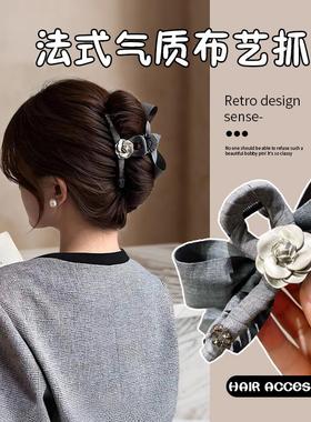 法式气质布艺灰色大蝴蝶结抓夹后脑勺发夹可爱兔子花朵公主鲨鱼夹