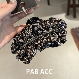 优雅复古布艺小碎花褶皱点钻鲨鱼夹韩国木耳边ins风盘发抓夹发夹