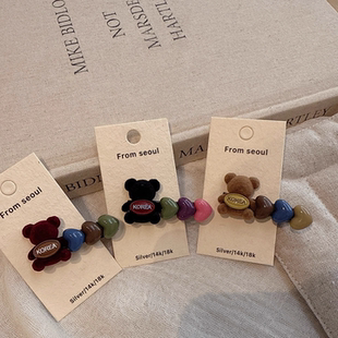 可爱植绒小熊爱心发夹甜美少女感前额侧边夹刘海夹鸭嘴夹发卡发饰