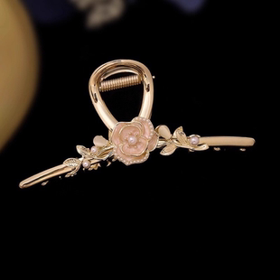 新款 发夹女后脑勺盘发鲨鱼夹头饰发卡 国风珍珠花朵大号抓夹新中式