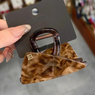 韩国小众创意设计感双面几何豹纹抓夹后脑勺懒人盘发夹中号鲨鱼夹