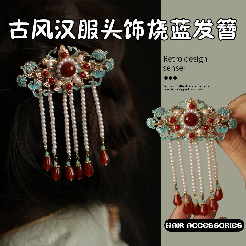 原创古风红色压鬓古风汉服夹子