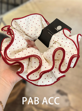 韩国甜美纯欲少女多层红色波点木耳包边肥肠圈立体饱满扎头花发绳