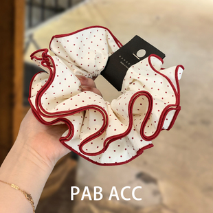 韩国甜美纯欲少女多层红色波点木耳包边肥肠圈立体饱满扎头花发绳