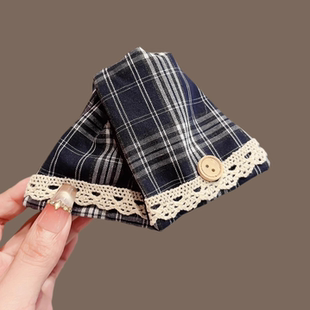 韩国格纹蕾丝边三角抓夹女学院风甜美气质发抓后脑勺大号鲨鱼夹子